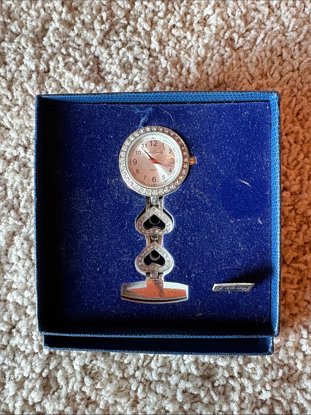 Sarah Coventry Silver-Tone Heart Link Brooch Watch with Clear Crystals
